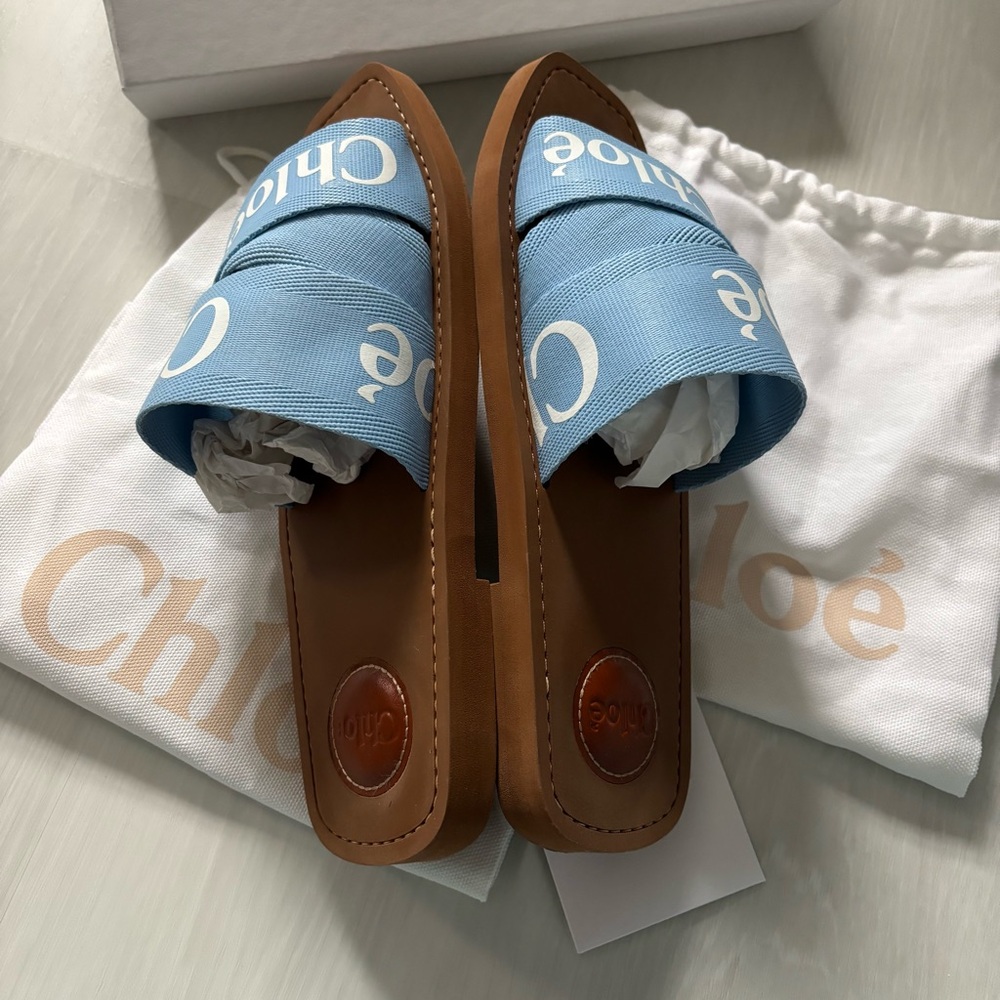 Chloe Blue Logo Slide Sandals - Picture 3 of 4